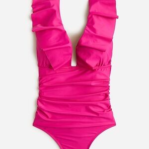 J.Crew Ruffled Ruched Fuchsia One Piece - Size 8 NWT